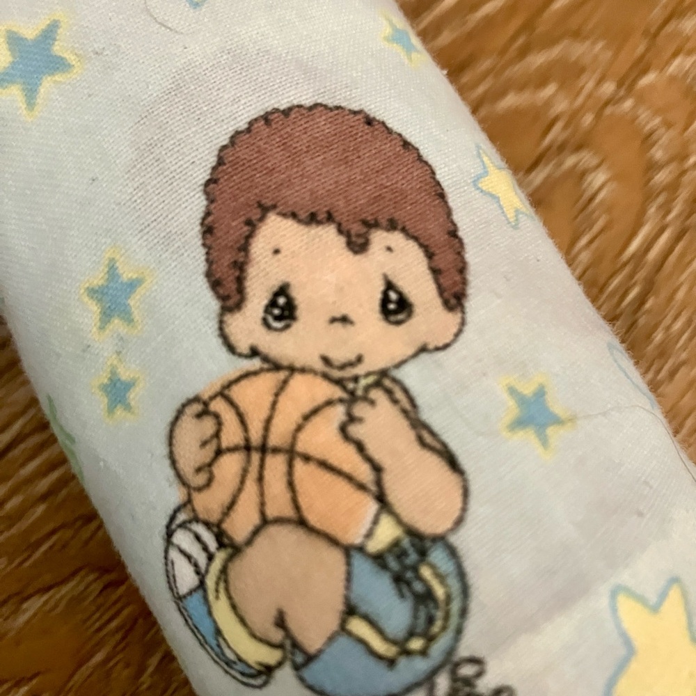 Precious Moments Blue Baby Fabric with Cartoon Basketball Boy SUPER STAR